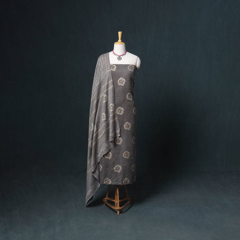 Akola Hand Block Print Woolen Unstitched Dress Material: Kurta, Bottom with Dupatta 41