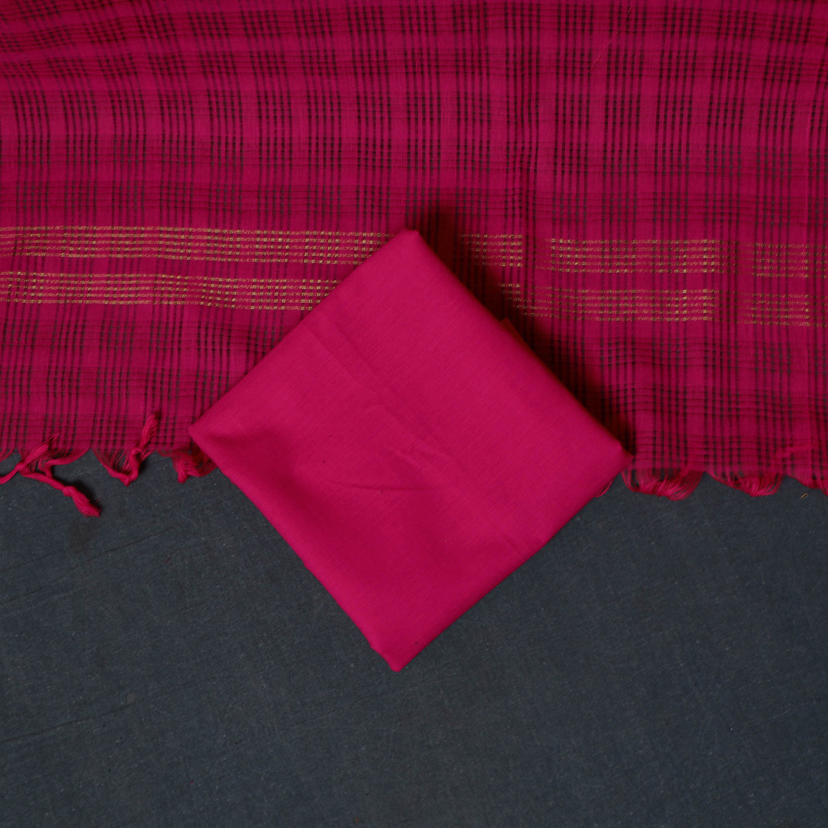 Pochampally Ikat Cotton Unstitched Dress Material: Kurta, Bottom with Dupatta  23