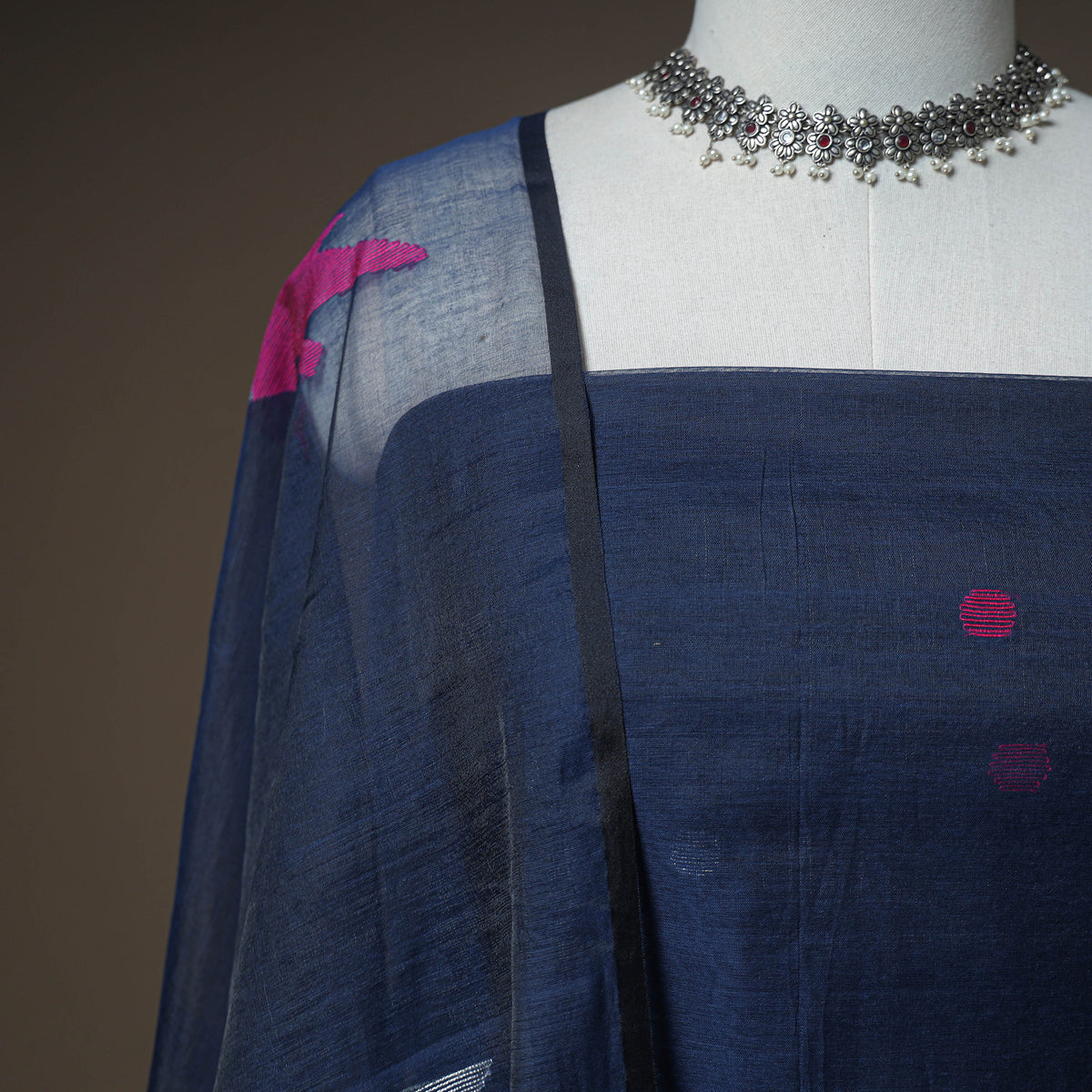 Jamdani Pure Handloom Muslin Unstitched Dress Material: Kurta with Dupatta 12