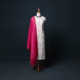 Pochampally Ikat Cotton Unstitched Dress Material: Kurta, Bottom with Dupatta  23