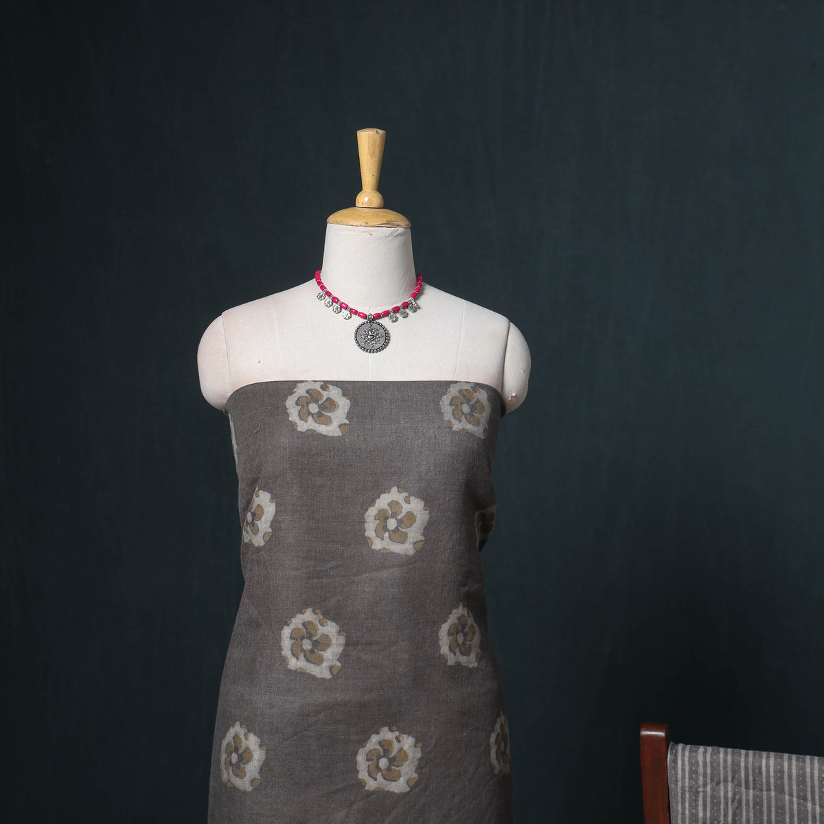 Akola Hand Block Print Woolen Unstitched Dress Material: Kurta, Bottom with Dupatta 41