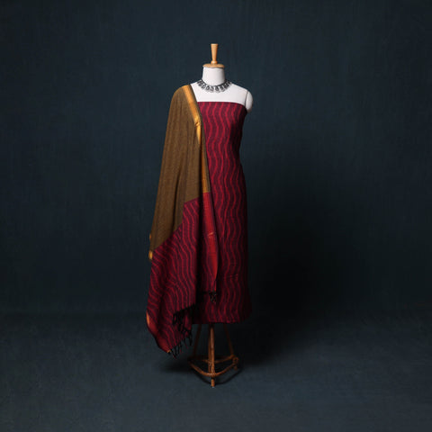 Pochampally Ikat Cotton Unstitched Dress Material: Kurta, Bottom with Dupatta  24