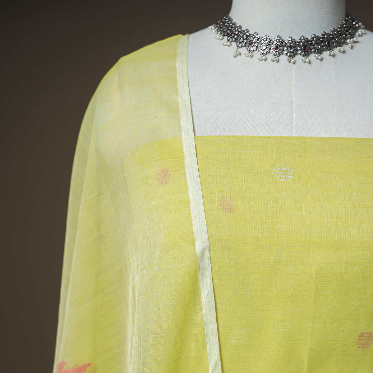 Jamdani Pure Handloom Muslin Unstitched Dress Material: Kurta with Dupatta 13