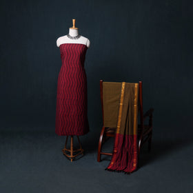 Pochampally Ikat Cotton Unstitched Dress Material: Kurta, Bottom with Dupatta  24