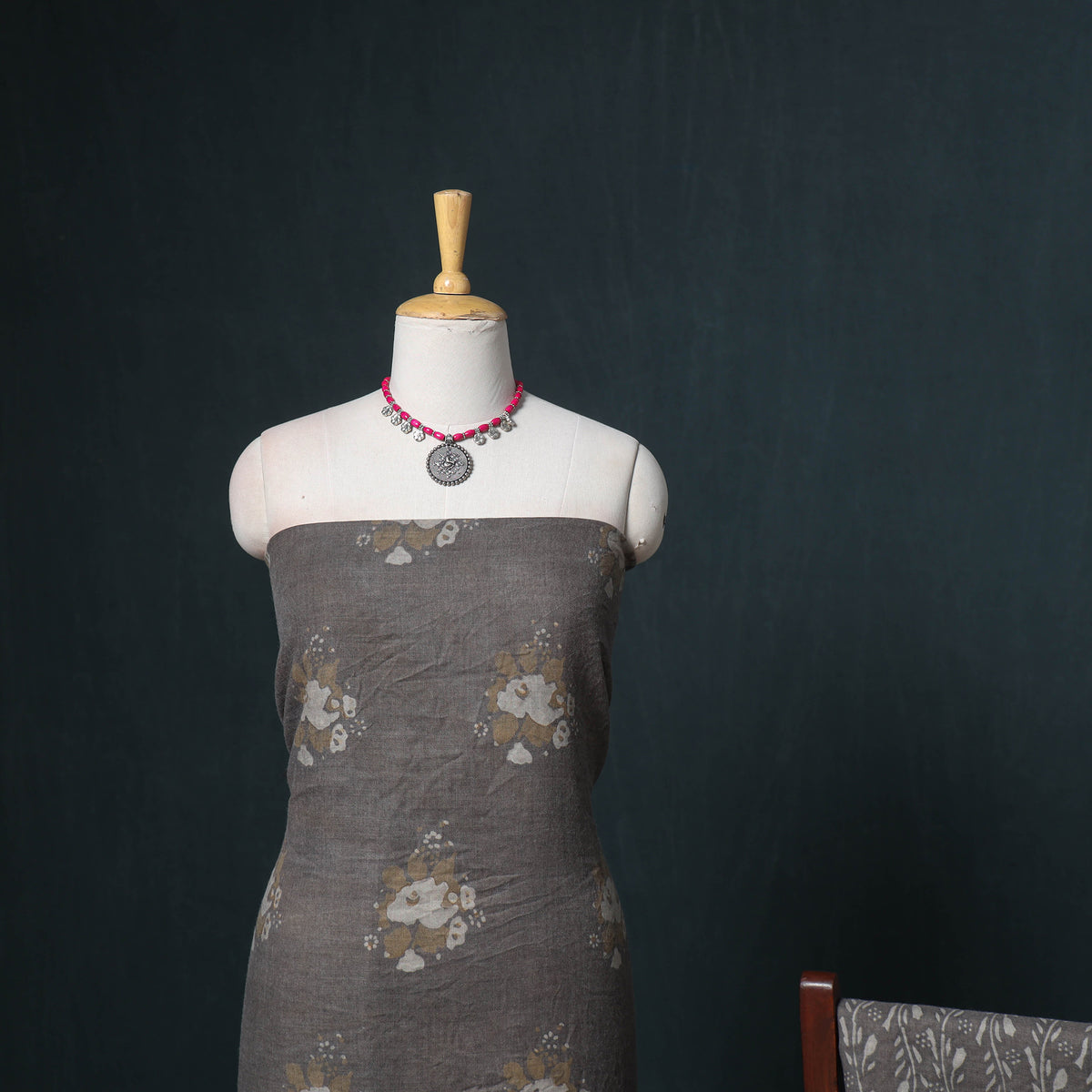 Akola Hand Block Print Woolen Unstitched Dress Material: Kurta, Bottom with Dupatta 42