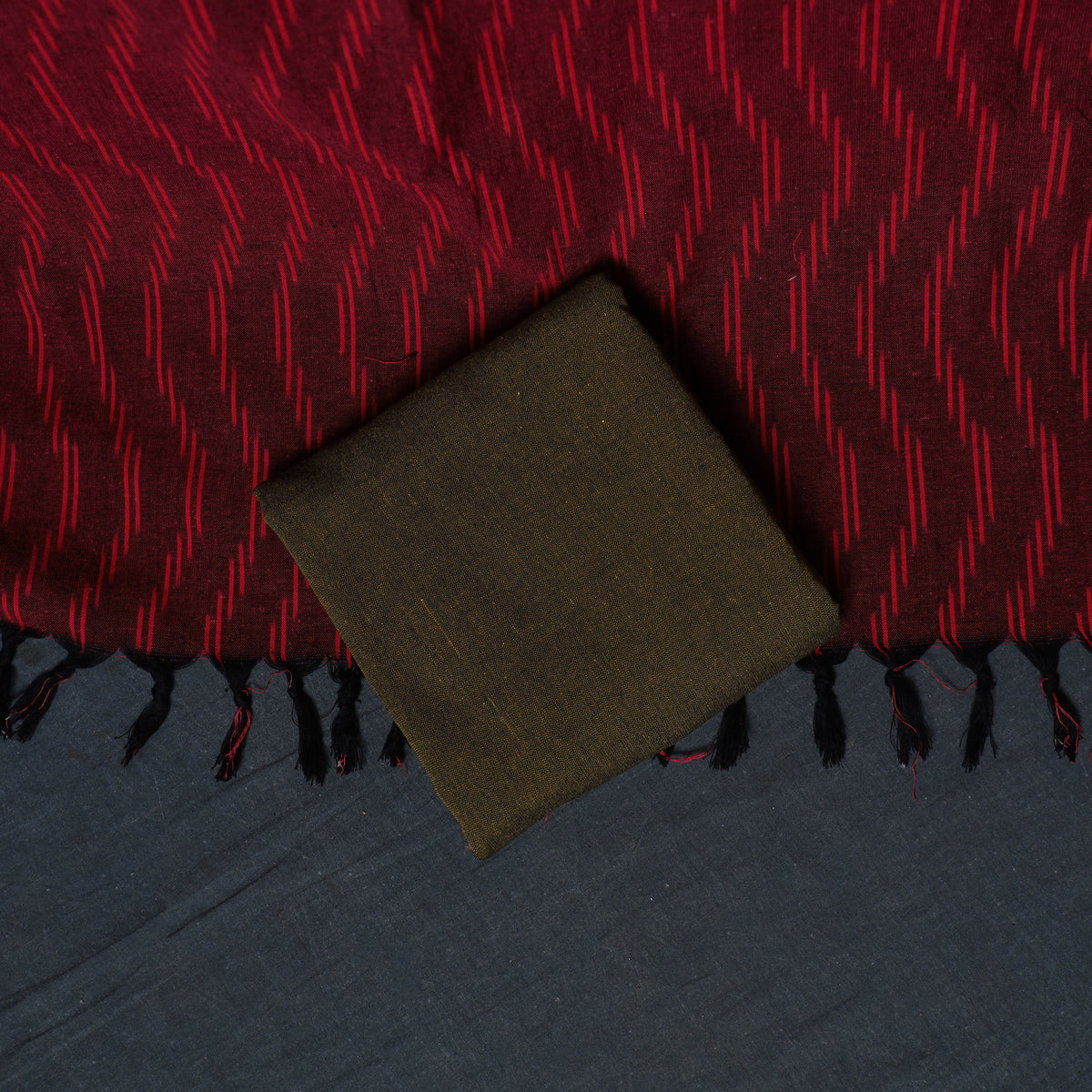 Pochampally Ikat Cotton Unstitched Dress Material: Kurta, Bottom with Dupatta  24