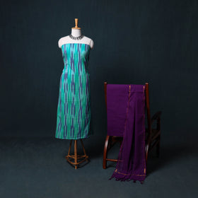 Pochampally Ikat Cotton Unstitched Dress Material: Kurta, Bottom with Dupatta  25