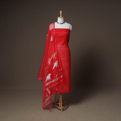 Jamdani Pure Handloom Muslin Unstitched Dress Material: Kurta with Dupatta 15