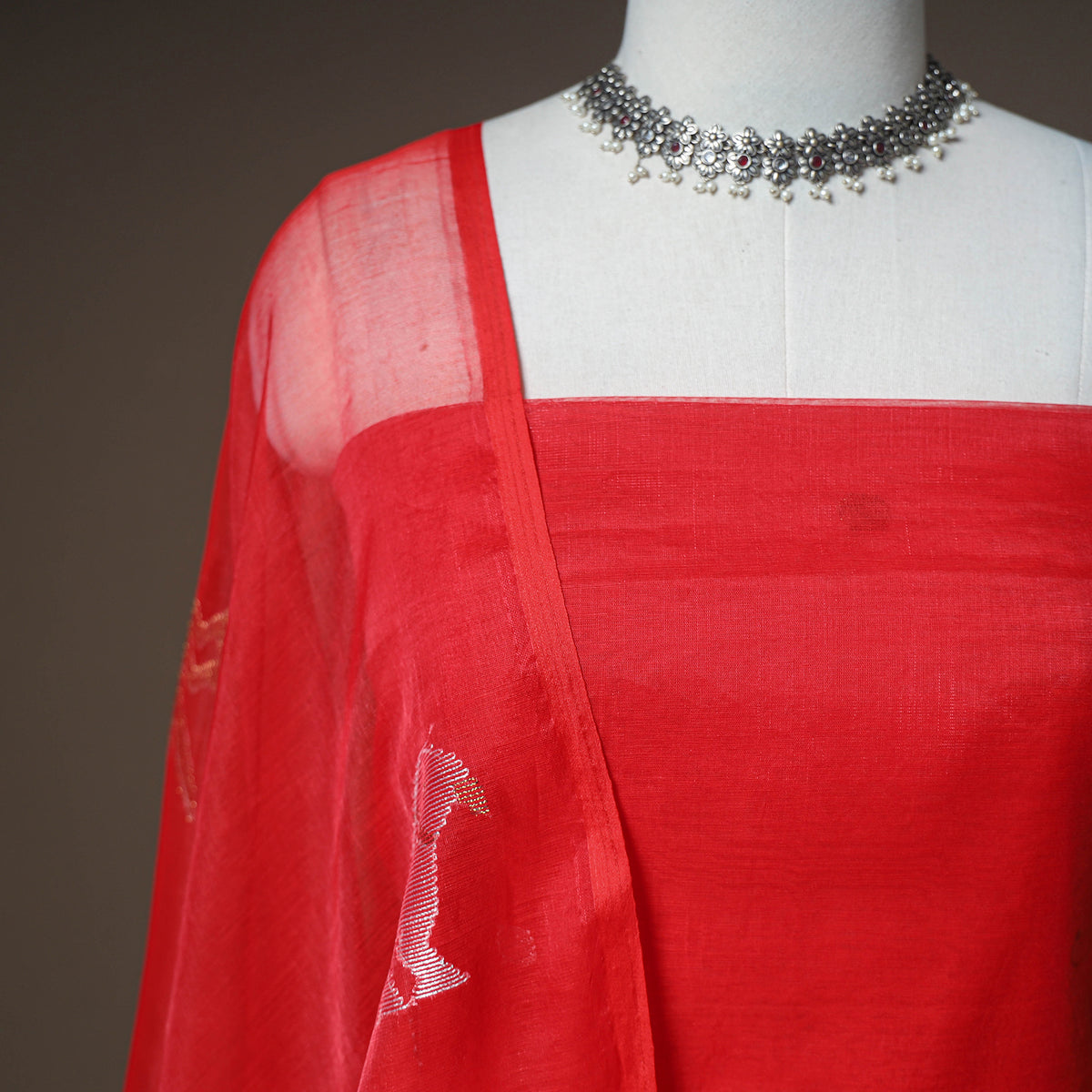 Jamdani Pure Handloom Muslin Unstitched Dress Material: Kurta with Dupatta 15