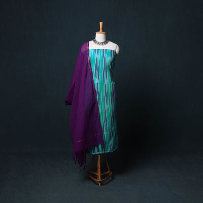 Pochampally Ikat Cotton Unstitched Dress Material: Kurta, Bottom with Dupatta  25