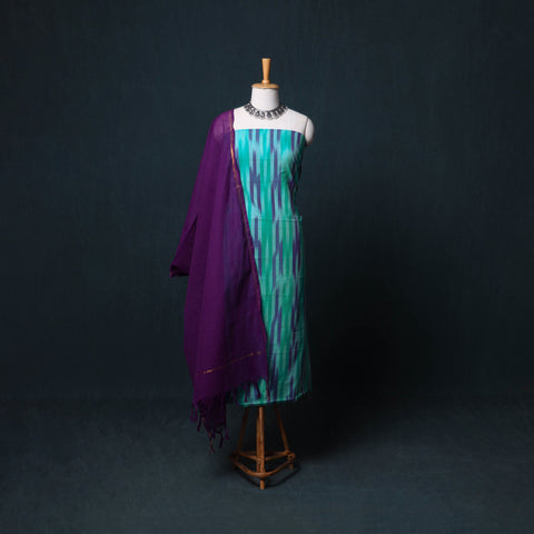 Pochampally Ikat Cotton Unstitched Dress Material: Kurta, Bottom with Dupatta  25