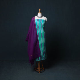 Pochampally Ikat Cotton Unstitched Dress Material: Kurta, Bottom with Dupatta  25