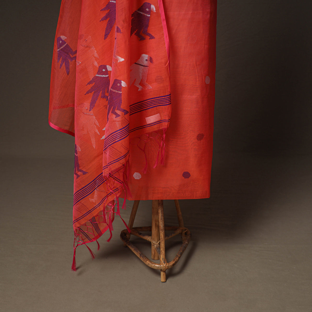 Jamdani Pure Handloom Muslin Unstitched Dress Material: Kurta with Dupatta 16