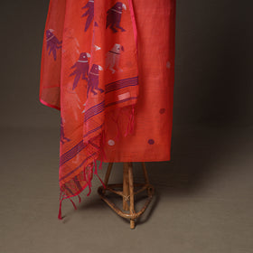 Jamdani Pure Handloom Muslin Unstitched Dress Material: Kurta with Dupatta 16