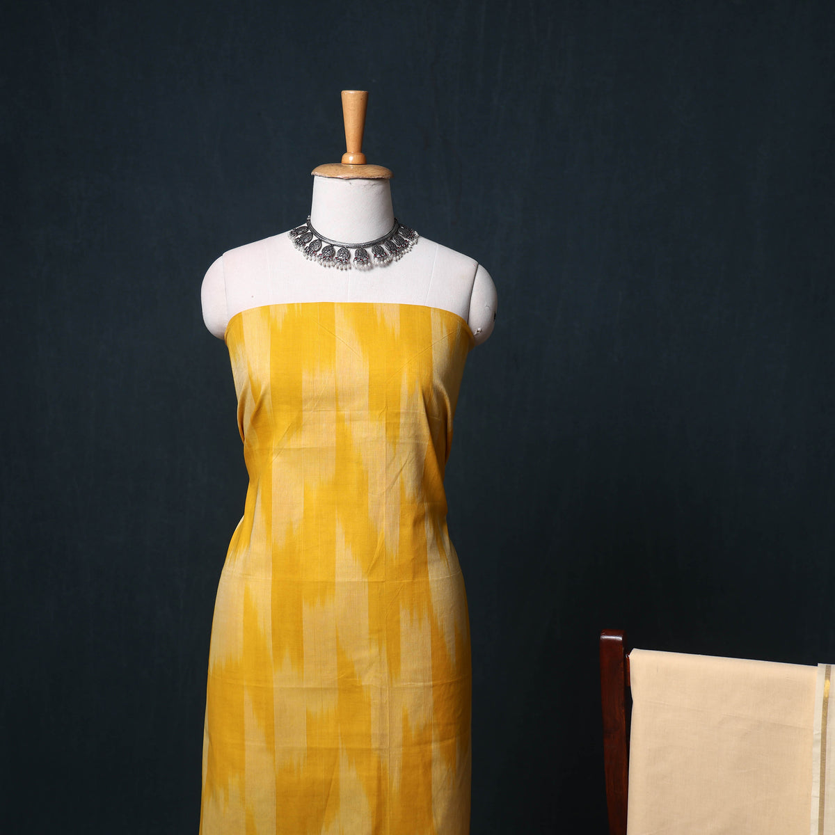 Pochampally Ikat Cotton Unstitched Dress Material: Kurta, Bottom with Dupatta  26