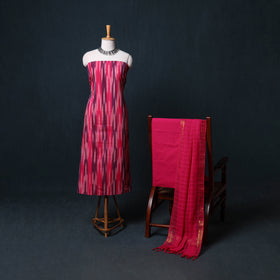Pochampally Ikat Cotton Unstitched Dress Material: Kurta, Bottom with Dupatta  27