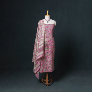 Floral Hand Block Sanganeri Print Woolen Unstitched Dress Material: Kurta, Bottom with Dupatta 49
