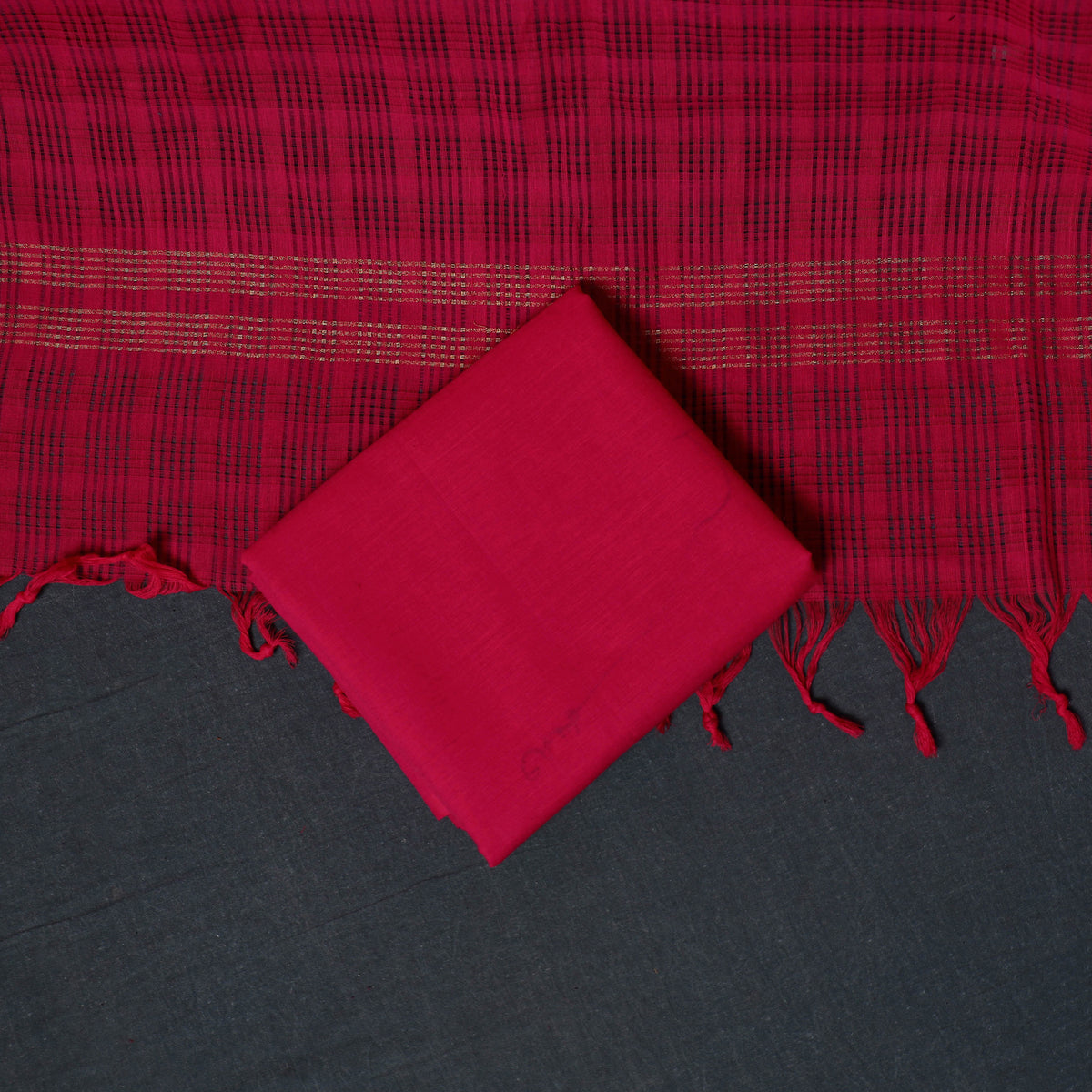 Pochampally Ikat Cotton Unstitched Dress Material: Kurta, Bottom with Dupatta  27