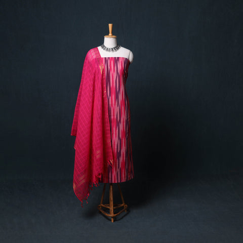 Pochampally Ikat Cotton Unstitched Dress Material: Kurta, Bottom with Dupatta  27