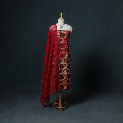 Lucknowi Chikankari Hand Work Unstitched Dress Material: Kurta & Dupatta with Jewellery 11