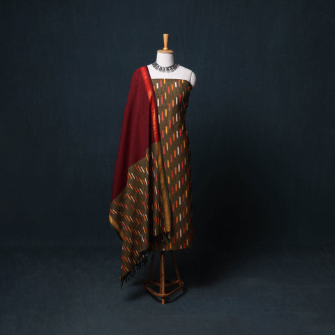 Pochampally Ikat Cotton Unstitched Dress Material: Kurta, Bottom with Dupatta  28