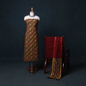 Pochampally Ikat Cotton Unstitched Dress Material: Kurta, Bottom with Dupatta  28