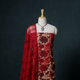 Lucknowi Chikankari Hand Work Unstitched Dress Material: Kurta & Dupatta with Jewellery 11