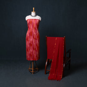 Pochampally Ikat Cotton Unstitched Dress Material: Kurta, Bottom with Dupatta  29