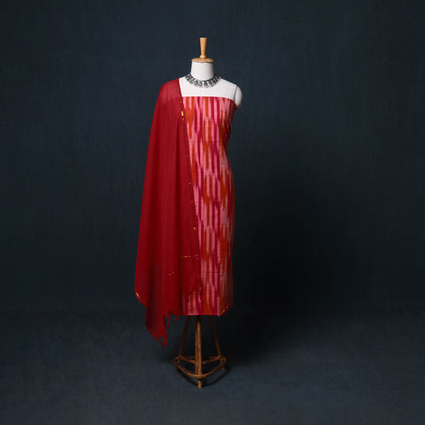 Pochampally Ikat Cotton Unstitched Dress Material: Kurta, Bottom with Dupatta  29