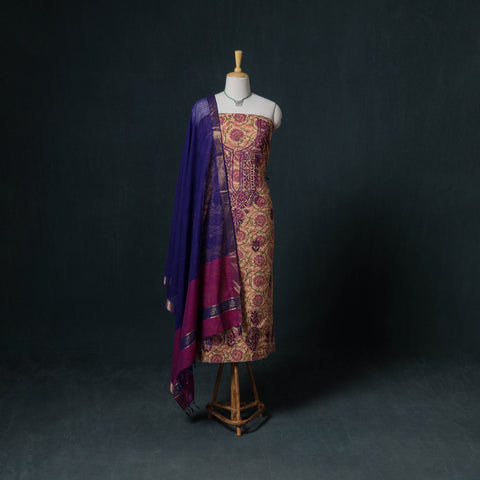 Lucknowi Chikankari Hand Work Unstitched Dress Material: Kurta & Dupatta with Jewellery 01