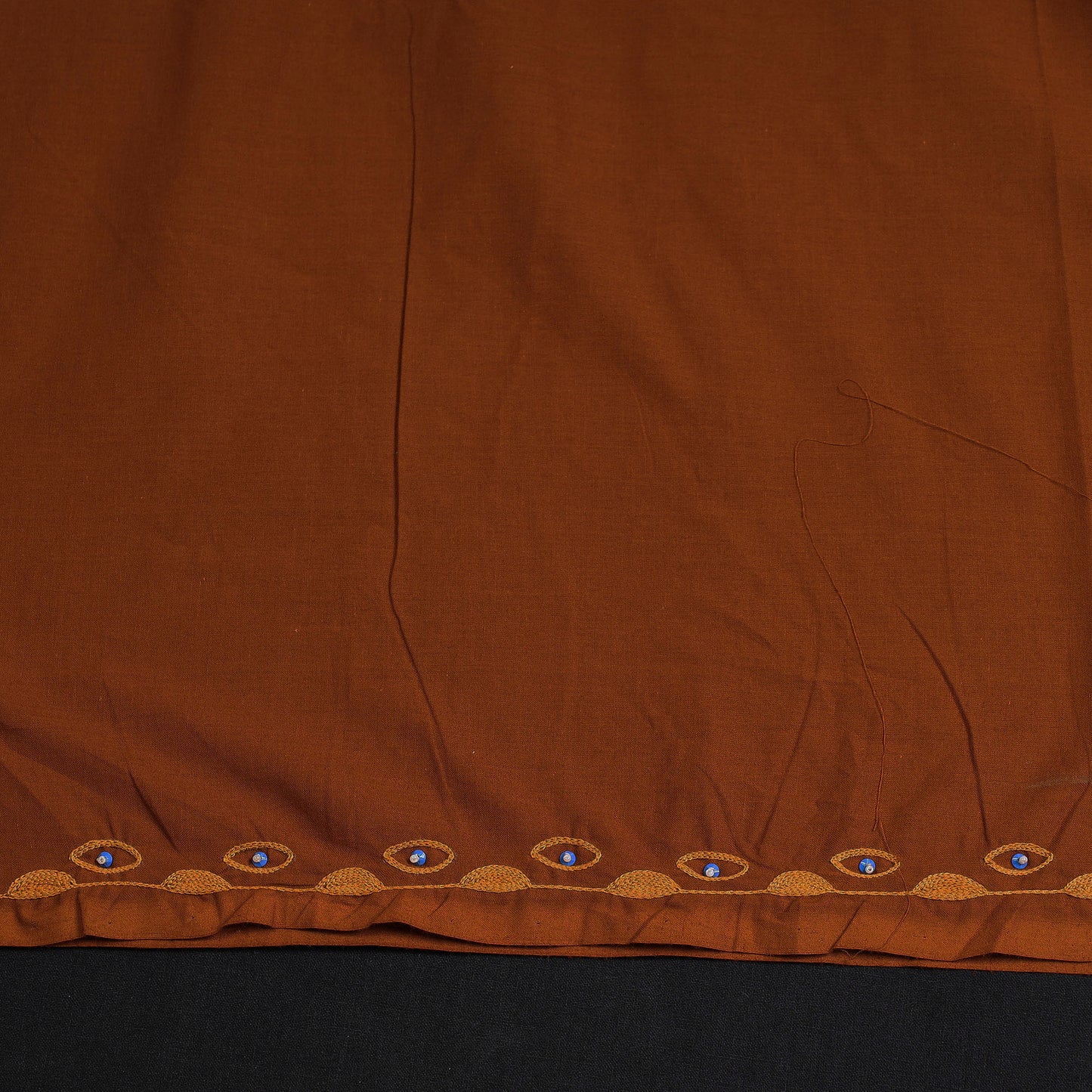 Brown - Hand Embroidery Plain Cotton Kurti Material - 3 Meter