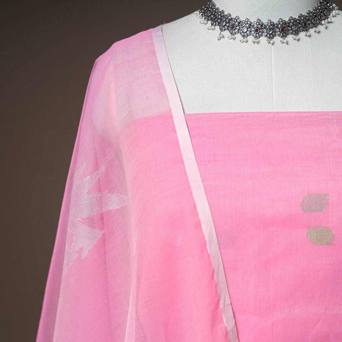 Jamdani Pure Handloom Muslin Unstitched Dress Material: Kurta with Dupatta 19