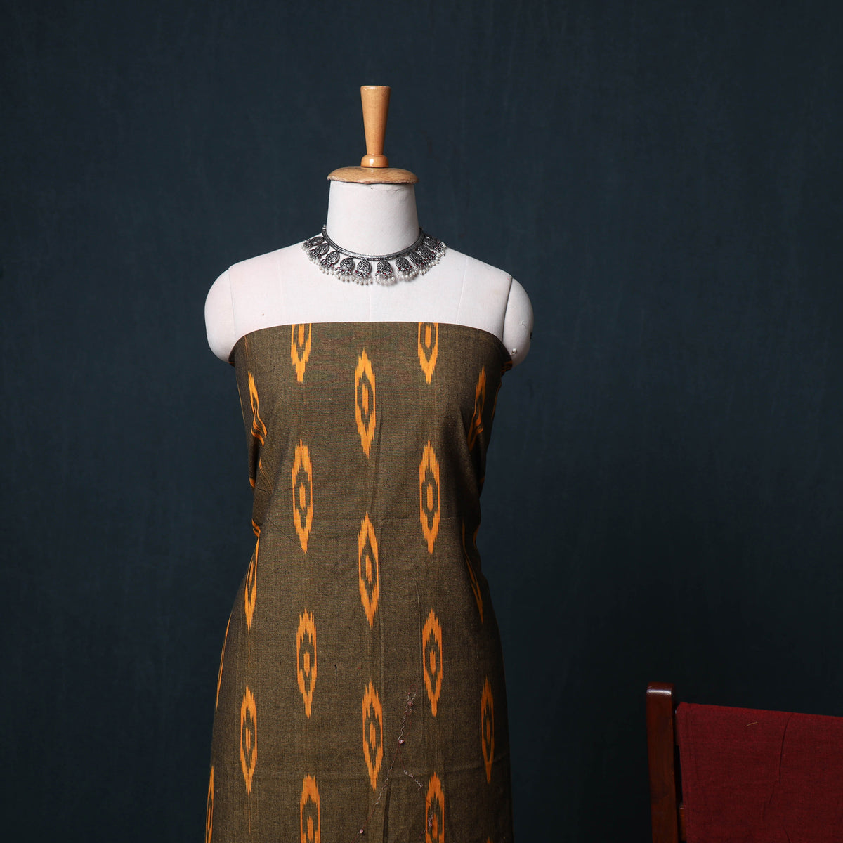 Pochampally Ikat Cotton Unstitched Dress Material: Kurta, Bottom with Dupatta  30