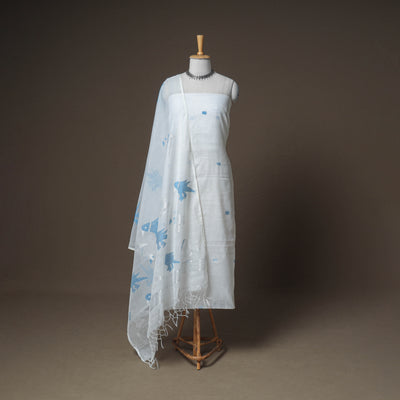 Jamdani Pure Handloom Muslin Unstitched Dress Material: Kurta with Dupatta 21