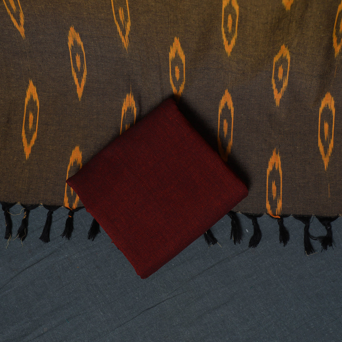 Pochampally Ikat Cotton Unstitched Dress Material: Kurta, Bottom with Dupatta  30
