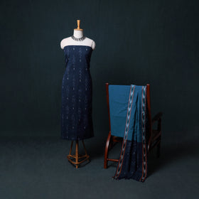 Pochampally Ikat Cotton Unstitched Dress Material: Kurta, Bottom with Dupatta  31
