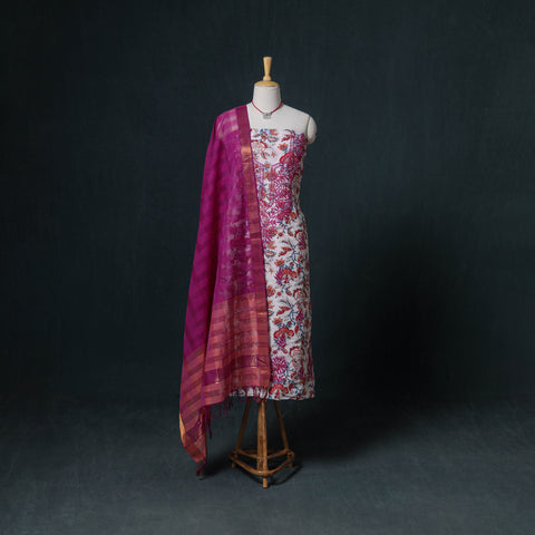 Lucknowi Chikankari Hand Work Unstitched Dress Material: Kurta & Dupatta with Jewellery 02