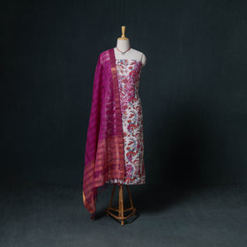 Lucknowi Chikankari Hand Work Unstitched Dress Material: Kurta & Dupatta with Jewellery 02