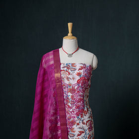 Lucknowi Chikankari Hand Work Unstitched Dress Material: Kurta & Dupatta with Jewellery 02