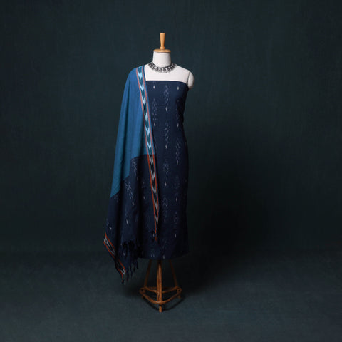 Pochampally Ikat Cotton Unstitched Dress Material: Kurta, Bottom with Dupatta  31