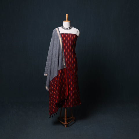 Pochampally Ikat Cotton Unstitched Dress Material: Kurta, Bottom with Dupatta  32