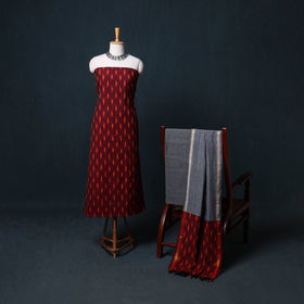 Pochampally Ikat Cotton Unstitched Dress Material: Kurta, Bottom with Dupatta  32