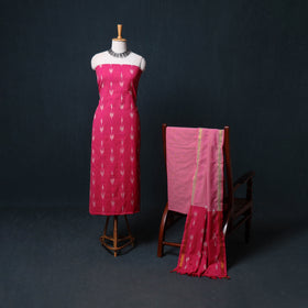 Pochampally Ikat Cotton Unstitched Dress Material: Kurta, Bottom with Dupatta  33