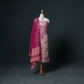 Lucknowi Chikankari Hand Work Unstitched Dress Material: Kurta & Dupatta with Jewellery 03