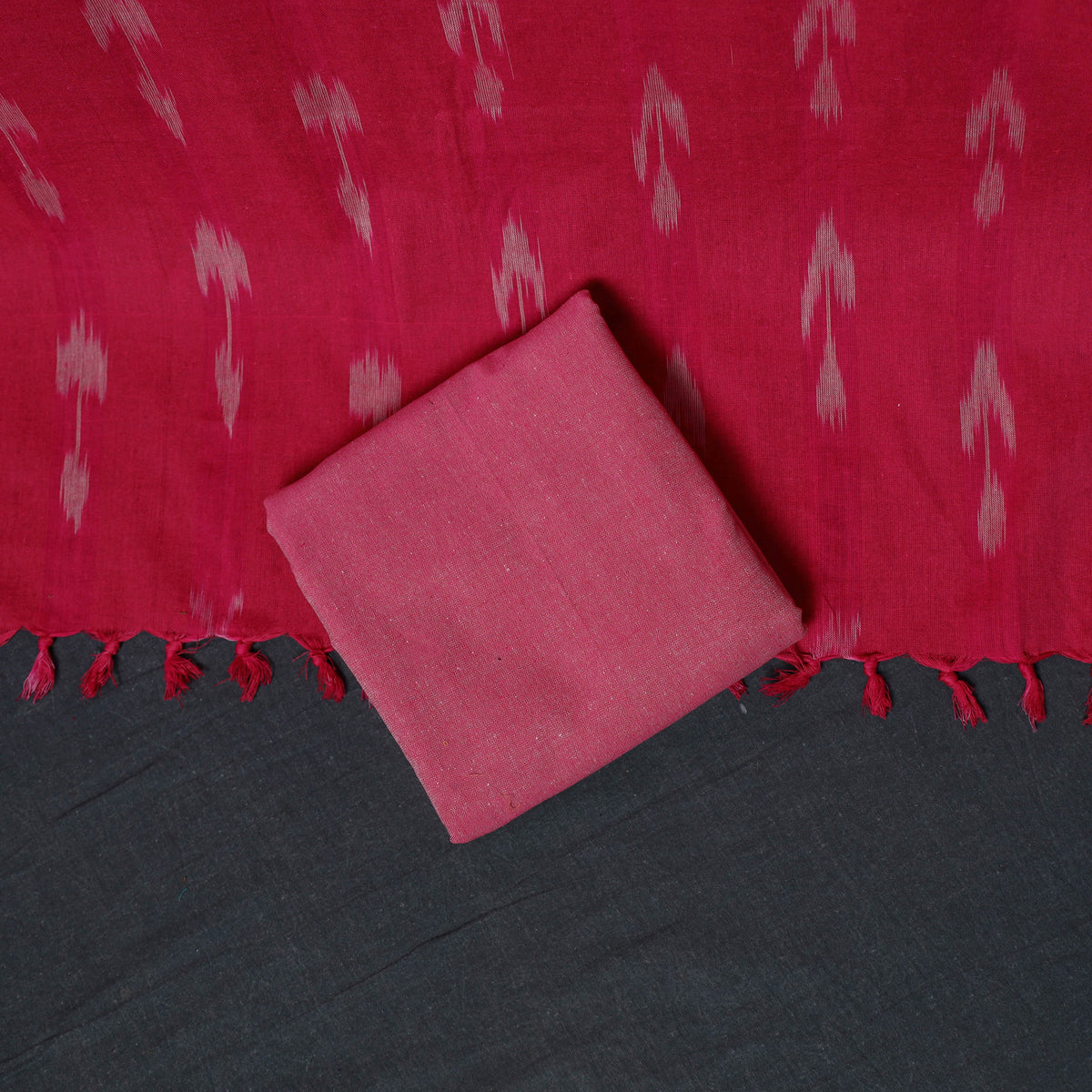 Pochampally Ikat Cotton Unstitched Dress Material: Kurta, Bottom with Dupatta  33
