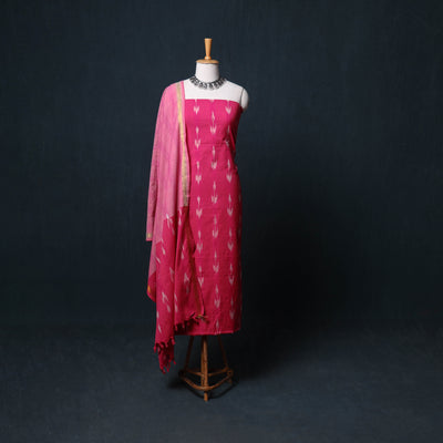 Pochampally Ikat Cotton Unstitched Dress Material: Kurta, Bottom with Dupatta  33