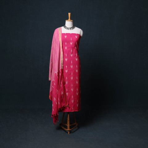 Pochampally Ikat Cotton Unstitched Dress Material: Kurta, Bottom with Dupatta  33