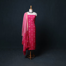 Pochampally Ikat Cotton Unstitched Dress Material: Kurta, Bottom with Dupatta  33