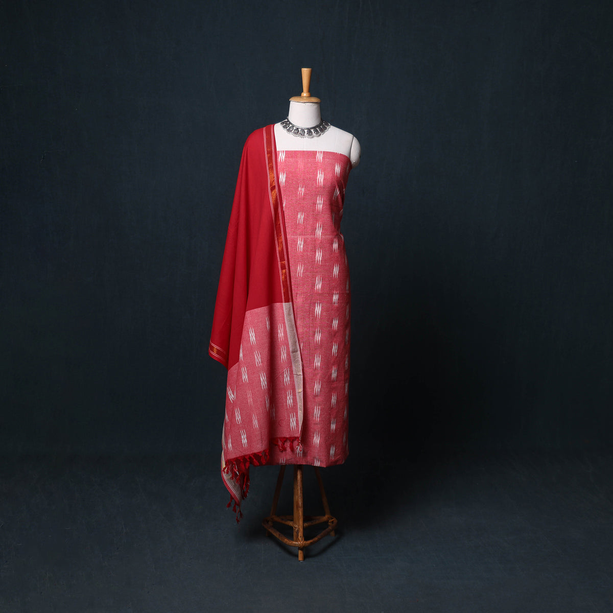 Pochampally Ikat Cotton Unstitched Dress Material: Kurta, Bottom with Dupatta  34