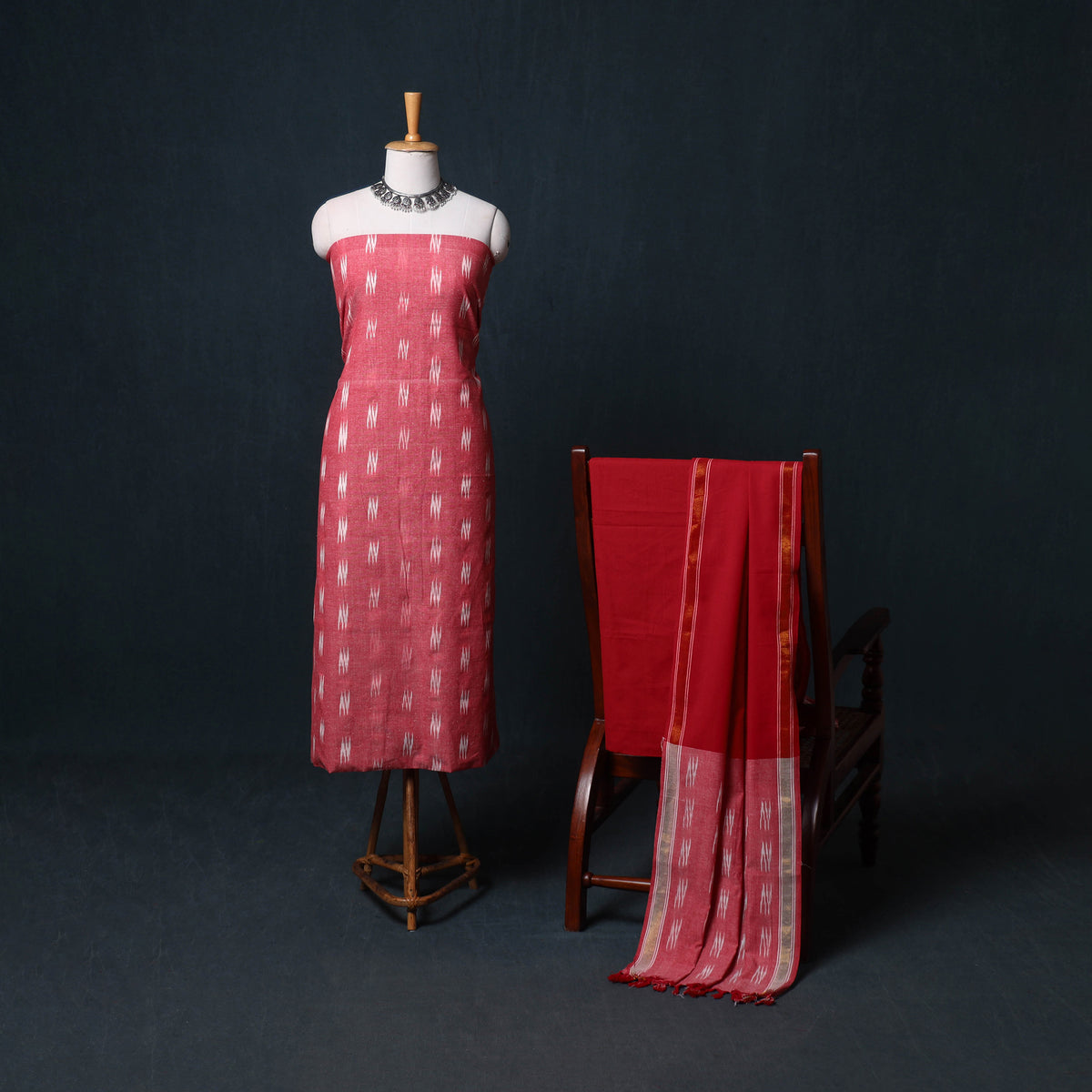 Pochampally Ikat Cotton Unstitched Dress Material: Kurta, Bottom with Dupatta  34